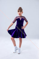 Velor dance floor dress with polka dot mesh inserts