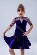 Velor dance floor dress with polka dot mesh inserts
