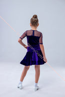 Velor dance floor dress with polka dot mesh inserts