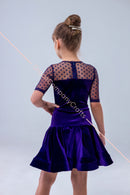 Velor dance floor dress with polka dot mesh inserts