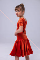 Ranked velor ballroom dance dress with bow