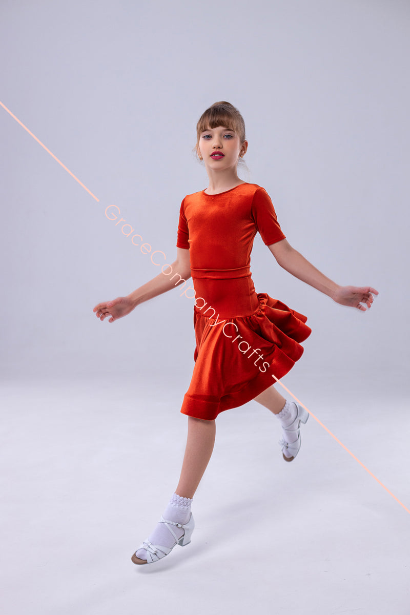 Ranked velor ballroom dance dress with bow