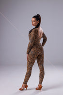Leopard open back bodycon jumpsuit