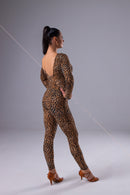 Leopard open back bodycon jumpsuit