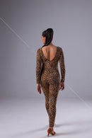 Leopard open back bodycon jumpsuit