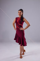 Dark red dance dress with printed guipure insert