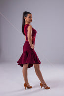 Dark red dance dress with printed guipure insert