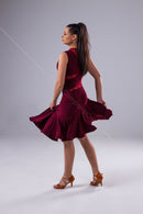 Dark red dance dress with printed guipure insert