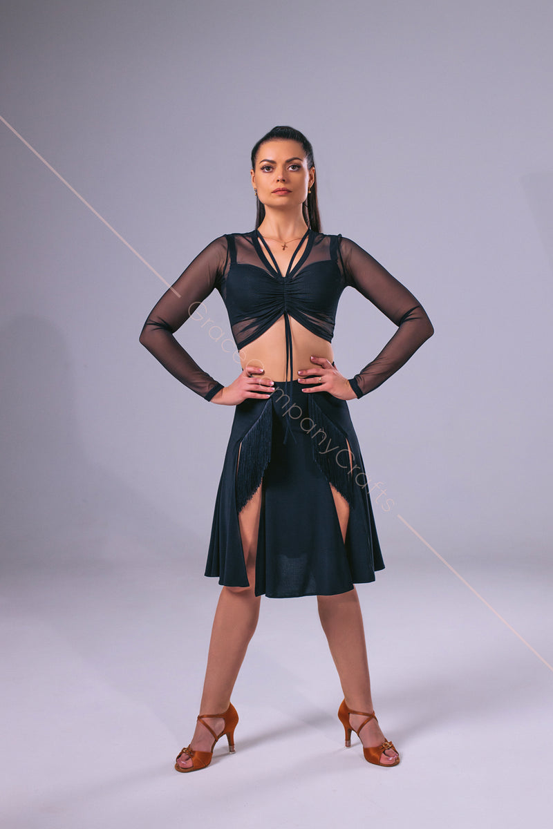 Black fringe skirt with elegant detailing