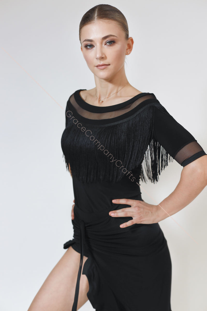 Ballroom dance blouse with fringes
