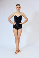 Black bodysuit with straps. Bodysuit for dancing with cups