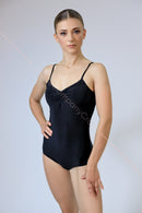 Black bodysuit with straps. Bodysuit for dancing with cups