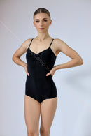 Black bodysuit with straps. Bodysuit for dancing with cups