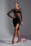 Black mesh polka dot blouse for tango