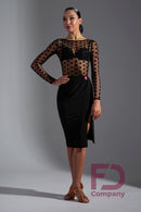 Black mesh polka dot blouse for tango