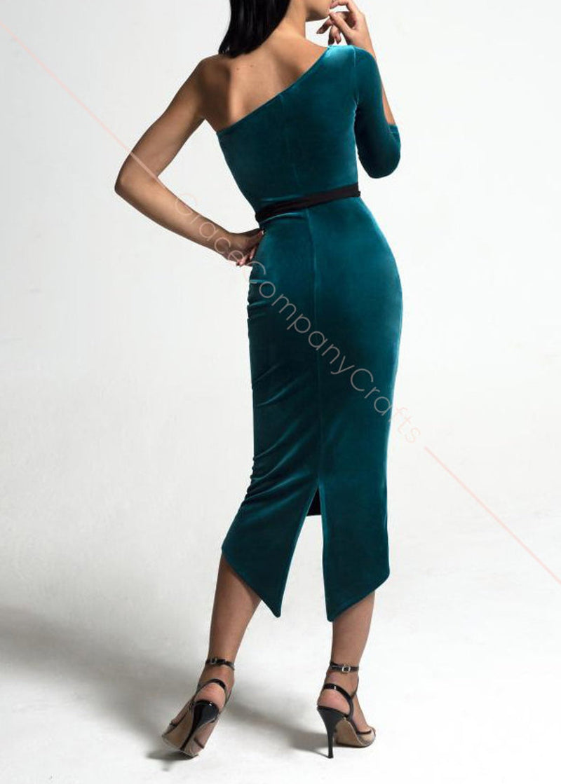 turquoise velvet dress