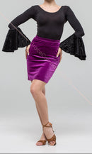 Black bodysuit for dancing with puffy sleeves. Ballroom dance bodysuit with long sleeves. Open back bodysuit