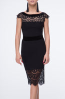 Black lace midi skirt with velor waistband