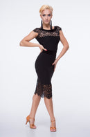 Black lace midi skirt with velor waistband