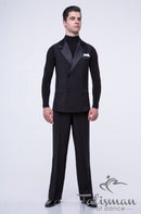 Men's classic ballroom dance vest, double-breasted, trimmed with satin