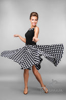 Dress for the standard with a print of peas. Long dress for ballroom dancing.