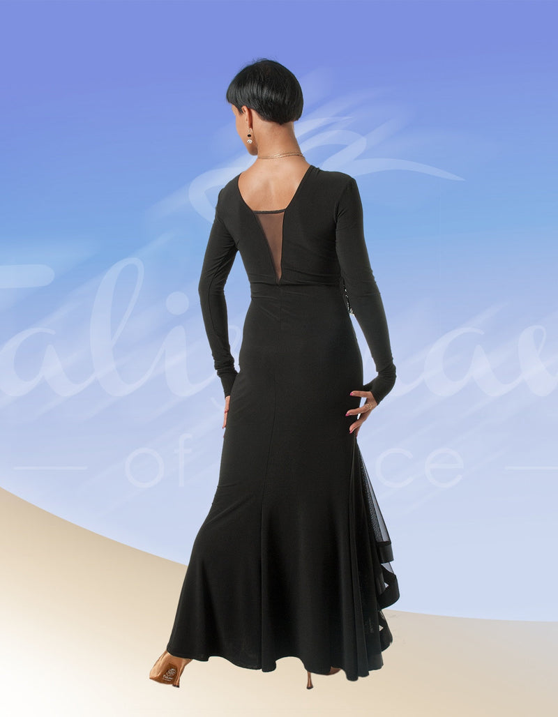 Long black dress for dancing. Elegant dress of a slim-fit silhouette.