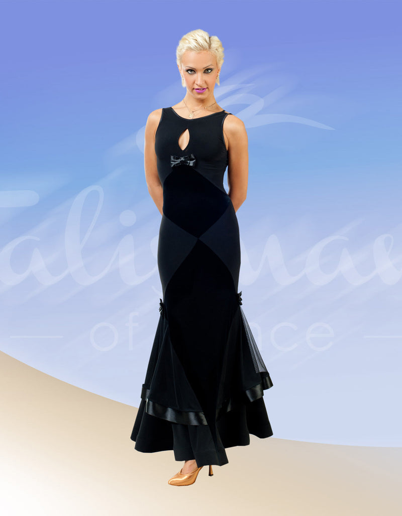 Elegant dress for a standard body-fit silhouette. Clothes for ballroom dancing. Maxi long dress for dance