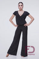 Short Sleeve V-Neck Jumpsuit with Flared Pants