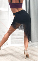 Stretch jersey fringed skirt with asymmetrical hem