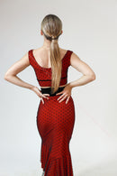 Red polka dot skirt with flounce hem