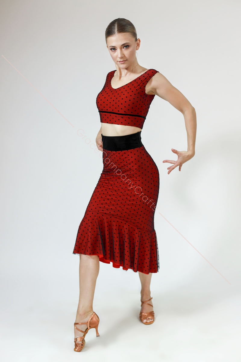 Two-layer tango skirt (mesh flock and stretch jersey)