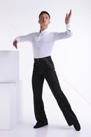 Trousers for men for dancing with tucks, two velor braids are sewn on the sides