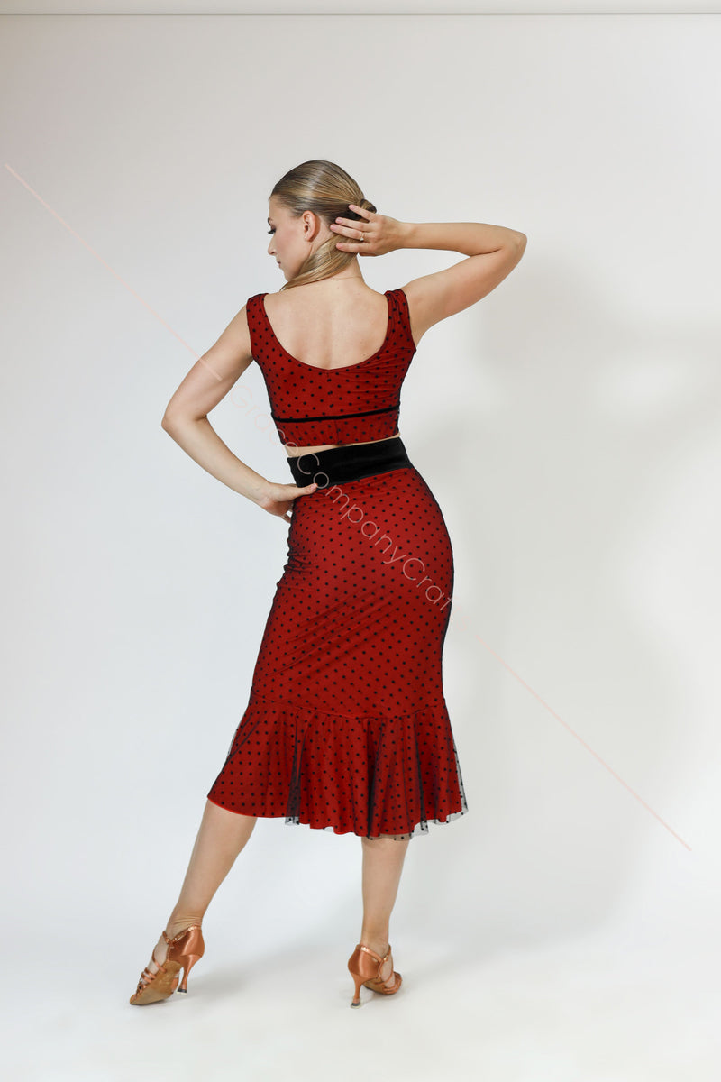 Two-layer tango skirt (mesh flock and stretch jersey)