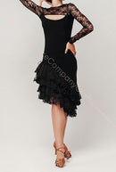 Black lace skirt with guipure ruffles