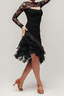 Black lace skirt with guipure ruffles