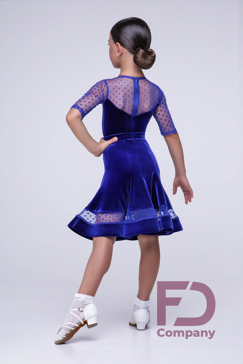 Velor dance dress with polka dot mesh inserts, based on bodysuit