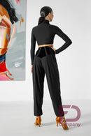 Tapered black trousers for dancing. Women's tango trousers with velor inserts on the yoke