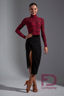 Red leopard golf for dancing. Women's golf with long sleeves. Ballroom high collar golf. Form-fitting golf for performances.